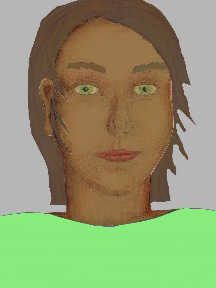 a portrait of a person with caramel skin, brown hair, and a light green coloured shirt