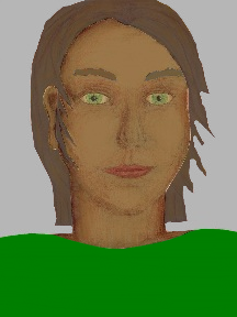 a portrait of a person with caramel skin, brown hair, and an emerald green coloured shirt