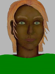 a portrait of a person with chocolate skin, red hair, and an emerald green shirt