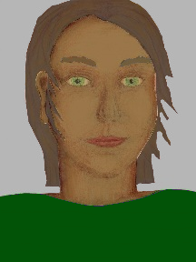 a portrait of a person with caramel skin, brown hair, and a green coloured shirt