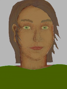 a portrait of a person with caramel skin, brown hair, and a olive green coloured shirt