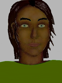 a portrait of a person with chocolate skin, black hair, and a olive coloured shirt