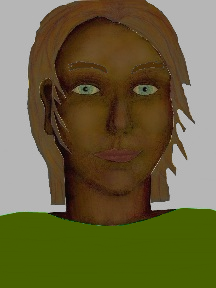 a portrait of a person with chocolate skin, brown hair, and a olive green coloured shirt