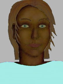 a portrait of a person with chocolate skin, brown hair, and a light turquoise coloured shirt