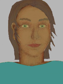 a portrait of a person with caramel skin, brown hair, and a turquoise coloured shirt