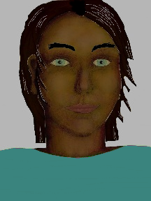 a portrait of a person with chocolate skin, black hair, and a turquoise coloured shirt