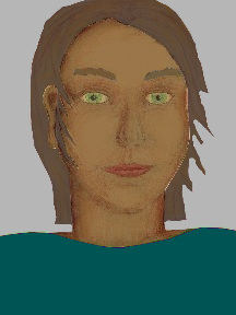 a portrait of a person with caramel skin, brown hair, and a teal coloured shirt