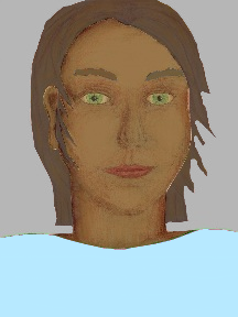 a portrait of a person with caramel skin, brown hair, and a light blue coloured shirt