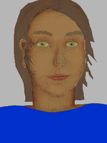 a portrait of a person with caramel skin, brown hair, and a royal bluel coloured shirt