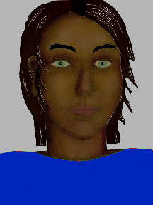 a portrait of a person with chocolate skin, black hair, and a royal blue shirt