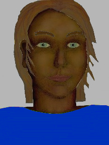 a portrait of a person with chocolate skin, brown hair, and a royal blue coloured shirt