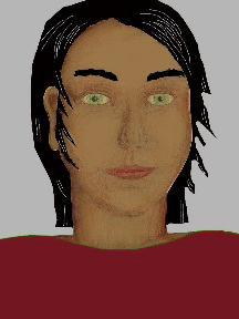 a portrait of a person with caramel skin, black hair, and a wine coloured shirt