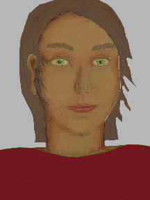 a portrait of a person with caramel skin, brown hair, and a wine coloured shirt