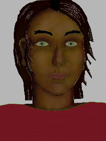 a portrait of a person with chocolate skin, black hair, and a wine shirt