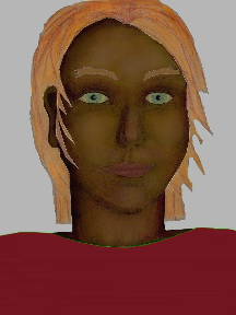 a portrait of a person with chocolate skin, red hair, and a wine coloured shirt