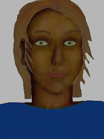 a portrait of a person with chocolate skin, brown hair, and a navy blue coloured shirt