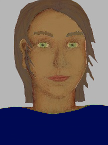 a portrait of a person with caramel skin, brown hair, and a navy blue coloured shirt