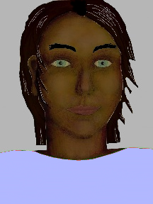 a portrait of a person with chocolate skin, black hair, and a light indigo coloured shirt