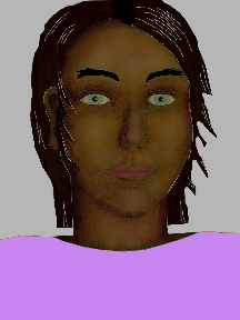 a portrait of a person with chocolate skin, black hair, and a light purple coloured shirt