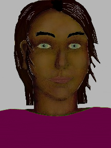 a portrait of a person with chocolate skin, black hair, and a plum coloured shirt
