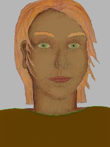a portrait of a person with caramel skin, red hair, and a brown coloured shirt