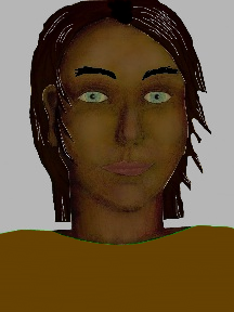 a portrait of a person with chocolate skin, black hair, and a brown coloured shirt