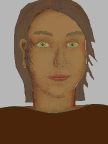 a portrait of a person with caramel skin, brown hair, and a mahogany coloured shirt