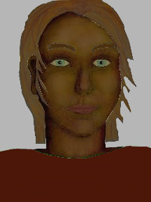 a portrait of a person with chocolate skin, brown hair, and a mahogany coloured shirt