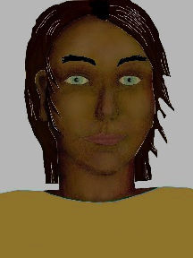 a portrait of a person with chocolate skin, black hair, and a sienna coloured shirt