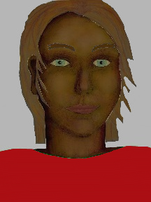 a portrait of a person with chocolate skin, brown hair, and a red coloured shirt