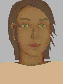 a portrait of a person with caramel skin, brown hair, and a tan coloured shirt