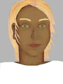 a portrait of a person with caramel skin, blonde hair, and a white coloured shirt
