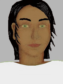 a portrait of a person with caramel skin, black hair, and a white coloured shirt