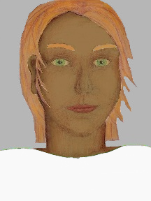 a portrait of a person with caramel skin, red hair, and a white coloured shirt