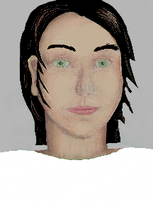 a portrait of a person with cream skin, black hair, and a white coloured shirt