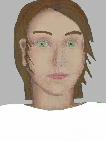 a portrait of a person with cream skin, brown hair, and a white coloured shirt