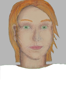 a portrait of a person with cream skin, red hair, and a white coloured shirt