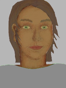 a portrait of a person with caramel skin, brown hair, and a grey coloured shirt