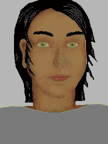a portrait of a person with caramel skin, black hair, and a grey coloured shirt
