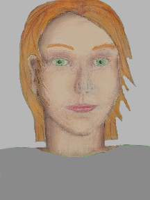 a portrait of a person with cream skin, red hair, and a grey coloured shirt