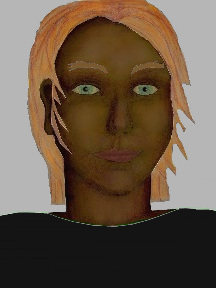 a portrait of a person with chocolate skin, red hair, and a black coloured shirt