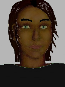 a portrait of a person with chocolate skin, black hair, and a black shirt