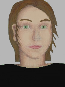 a portrait of a person with cream skin, brown hair, and a black coloured shirt