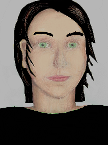 a portrait of a person with cream skin, black hair, and a black coloured shirt