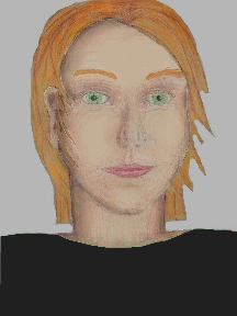 a portrait of a person with cream skin, red hair, and a black coloured shirt