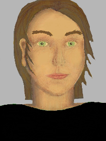 a portrait of a person with golden skin, brown hair, and a black coloured shirt
