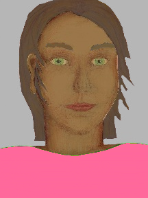 a portrait of a person with caramel skin, brown hair, and a pink coloured shirt