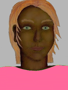 a portrait of a person with chocolate skin, red hair, and a pink coloured shirt