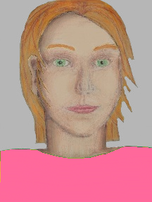 a portrait of a person with cream skin, red hair, and a pink coloured shirt