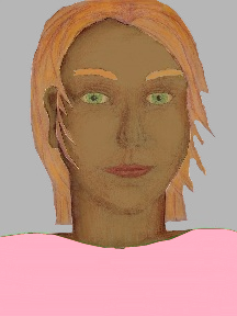 a portrait of a person with caramel skin, red hair, and a light pink coloured shirt